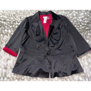 NWT Vintage Maurice's Sleek Black Satin Blazer Plus Size 2 Single Button Party